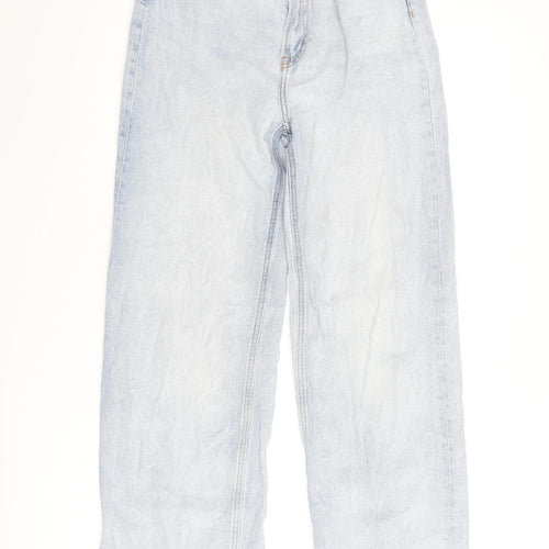 H&M Womens Blue Cotton Wide-Leg Jeans Size 6 L30 in Regular Zip