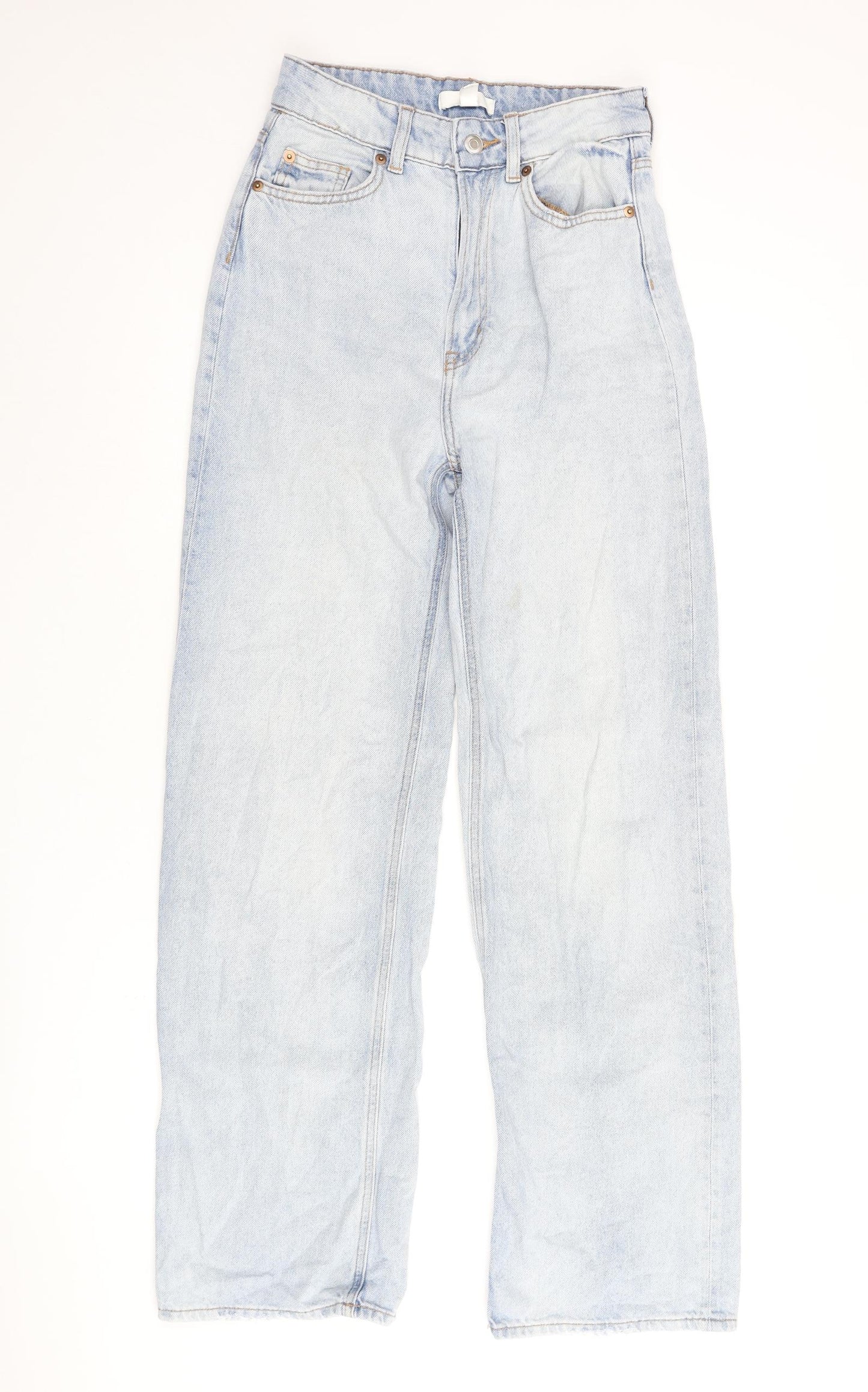 H&M Womens Blue Cotton Wide-Leg Jeans Size 6 L30 in Regular Zip