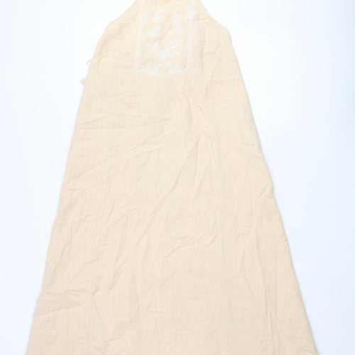 Zara Womens Pink Cotton Shift Size S Square Neck Tie - Embroidered Detail