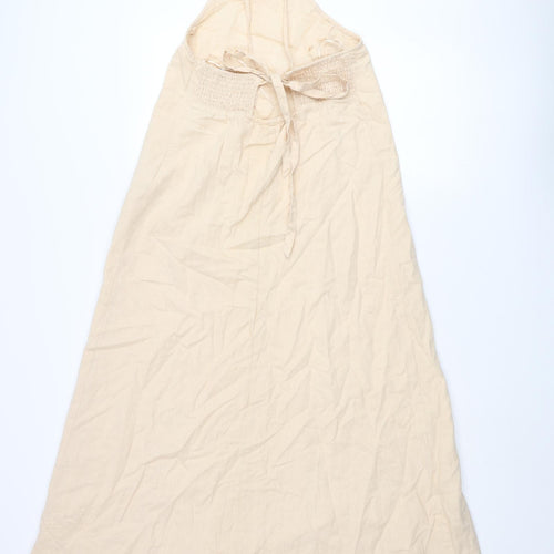 Zara Womens Pink Cotton Shift Size S Square Neck Tie - Embroidered Detail