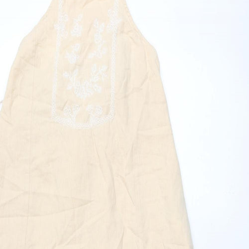 Zara Womens Pink Cotton Shift Size S Square Neck Tie - Embroidered Detail