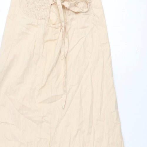 Zara Womens Pink Cotton Shift Size S Square Neck Tie - Embroidered Detail