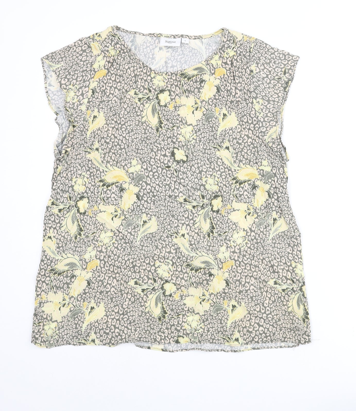 Saint Tropez Clothing Womens Multicoloured Geometric Polyester Basic Blouse Size L Round Neck - Leopard Floral Print