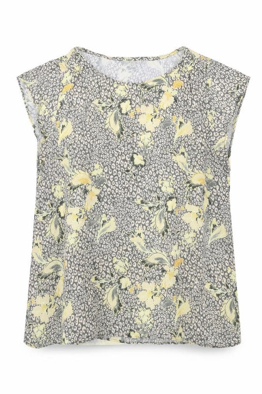 Front view of Saint Tropez Clothing women’s multicoloured geometric polyester basic blouse, round neck - leopard floral print