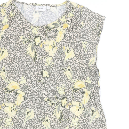 Saint Tropez Clothing Womens Multicoloured Geometric Polyester Basic Blouse Size L Round Neck - Leopard Floral Print