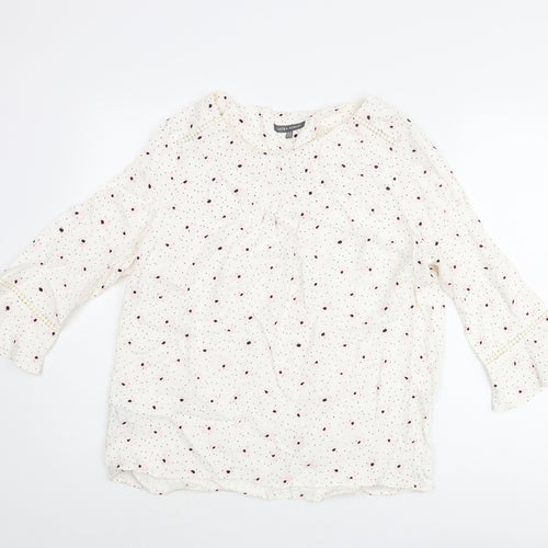 Laura Ashley Womens Ivory Geometric Viscose Basic Blouse Size 12 Round Neck - Floral Polka Dot Print