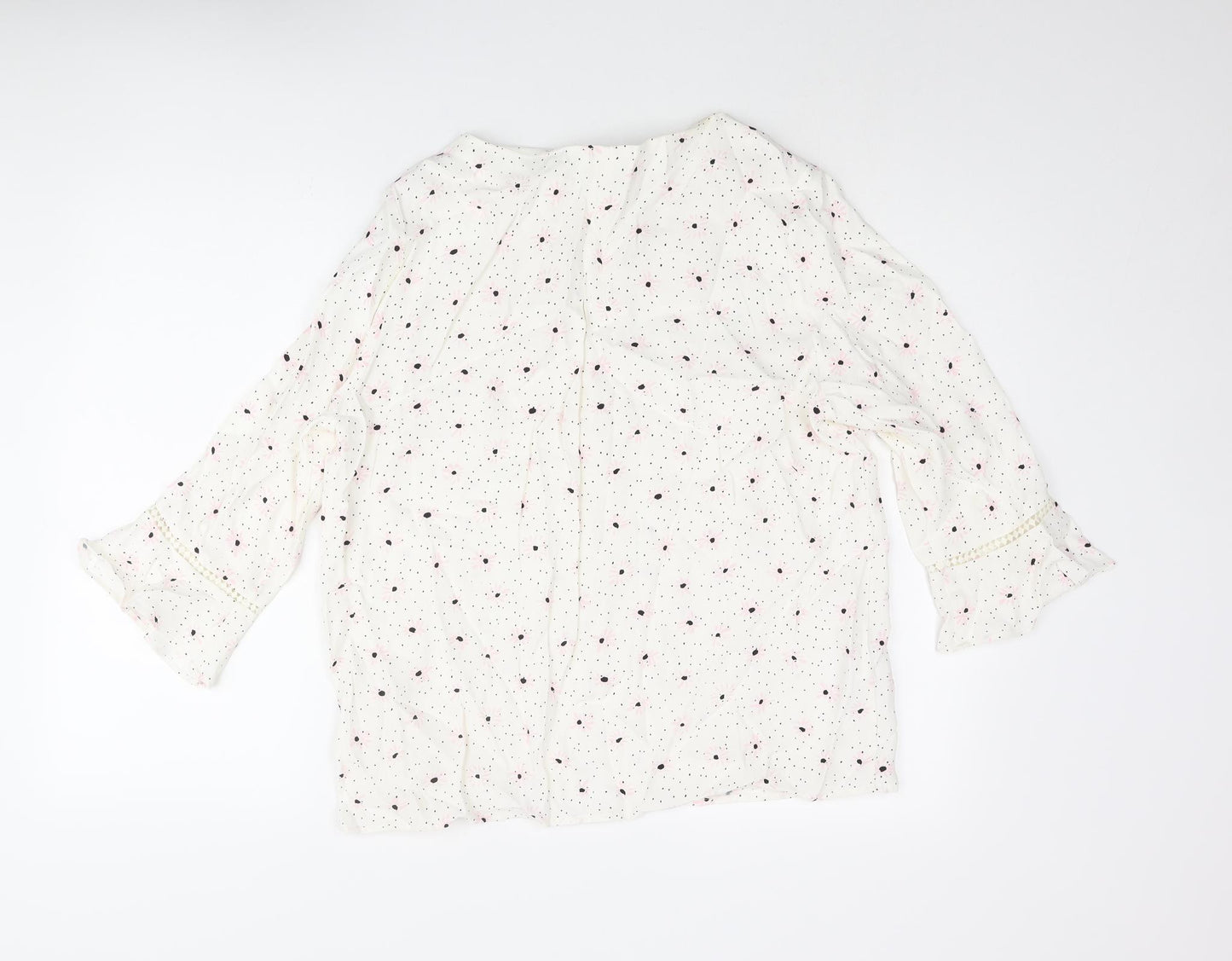 Laura Ashley Womens Ivory Geometric Viscose Basic Blouse Size 12 Round Neck - Floral Polka Dot Print