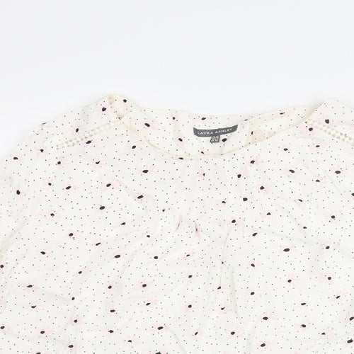 Laura Ashley Womens Ivory Geometric Viscose Basic Blouse Size 12 Round Neck - Floral Polka Dot Print