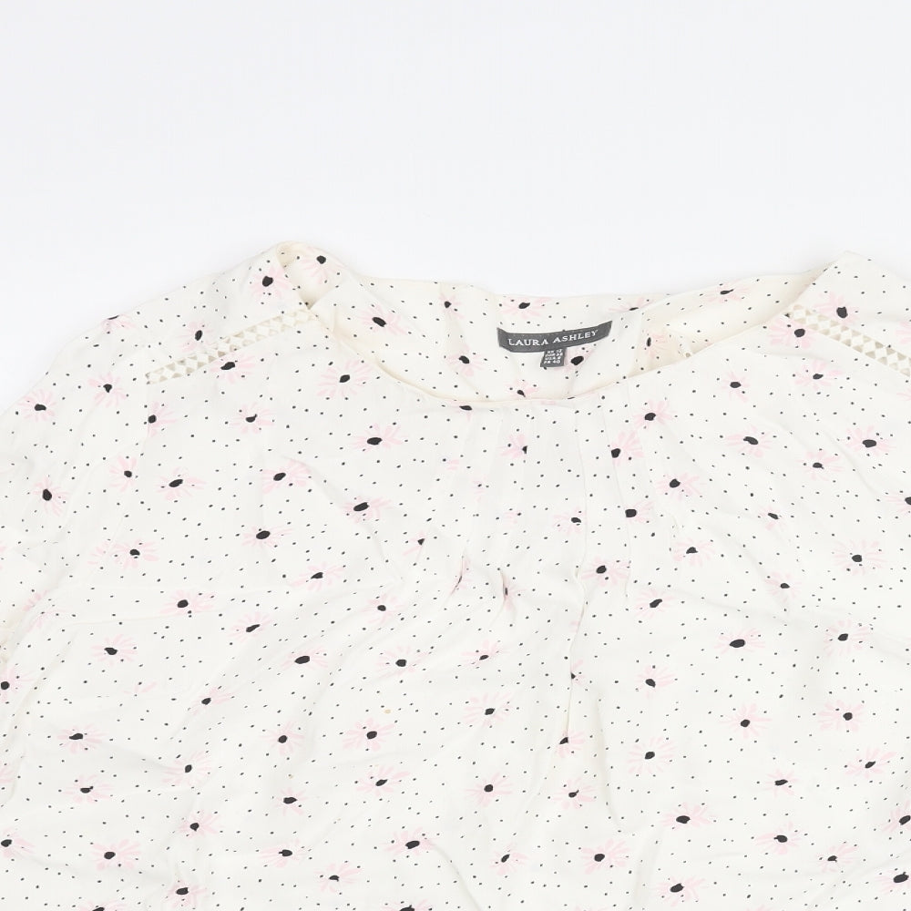Laura Ashley Womens Ivory Geometric Viscose Basic Blouse Size 12 Round Neck - Floral Polka Dot Print