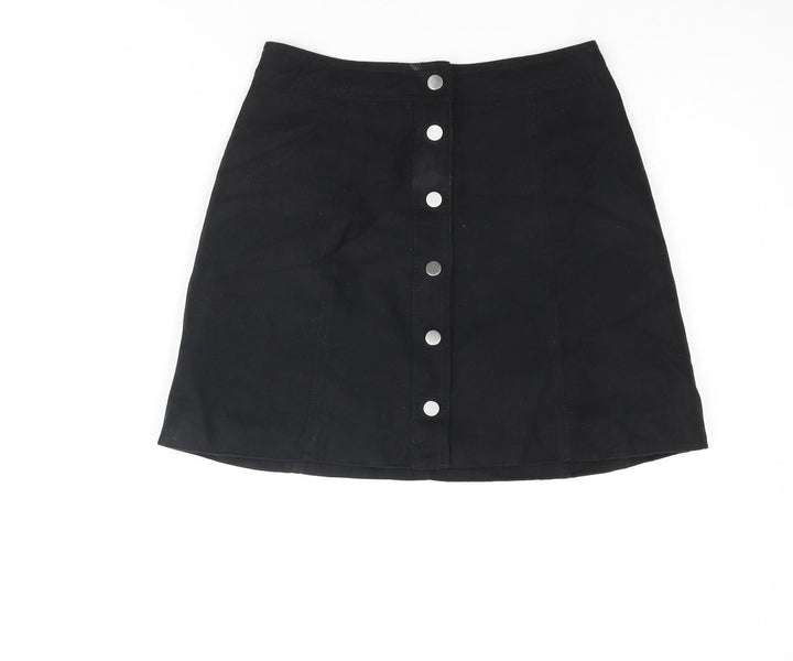 Divided by H&M Womens Black Polyester A-Line Skirt Size 6 Snap