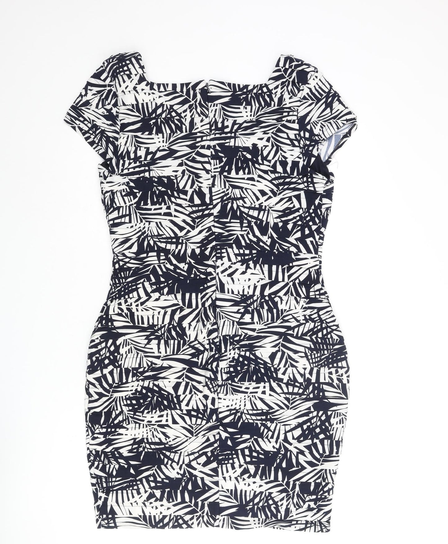 Roman Womens Blue Geometric Polyester Bodycon Size 16 Square Neck Zip - Pleated Leaf Print