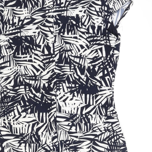 Roman Womens Blue Geometric Polyester Bodycon Size 16 Square Neck Zip - Pleated Leaf Print
