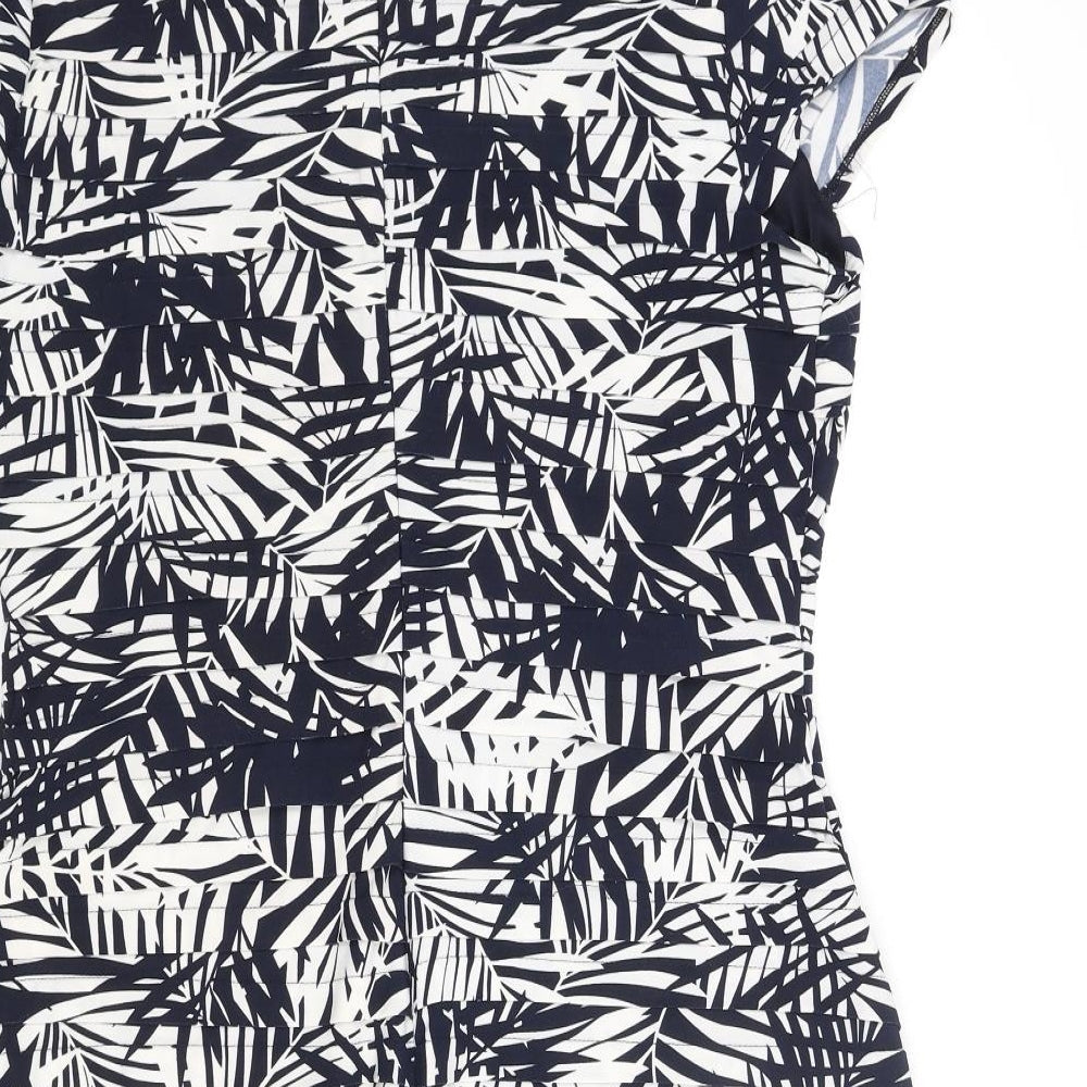 Roman Womens Blue Geometric Polyester Bodycon Size 16 Square Neck Zip - Pleated Leaf Print