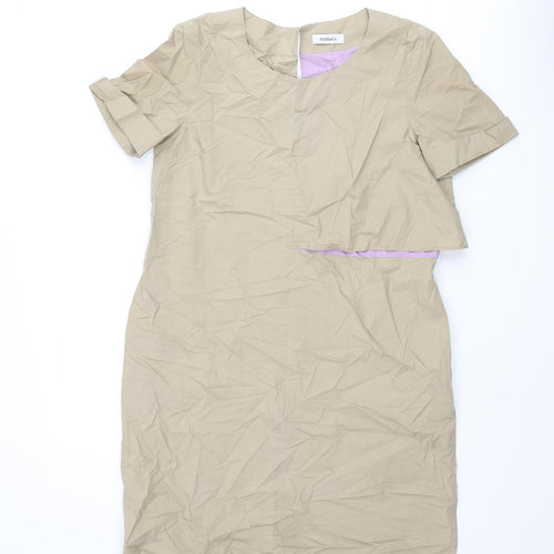 MAX&Co. Womens Beige Cotton Mini Size 10 Round Neck Zip