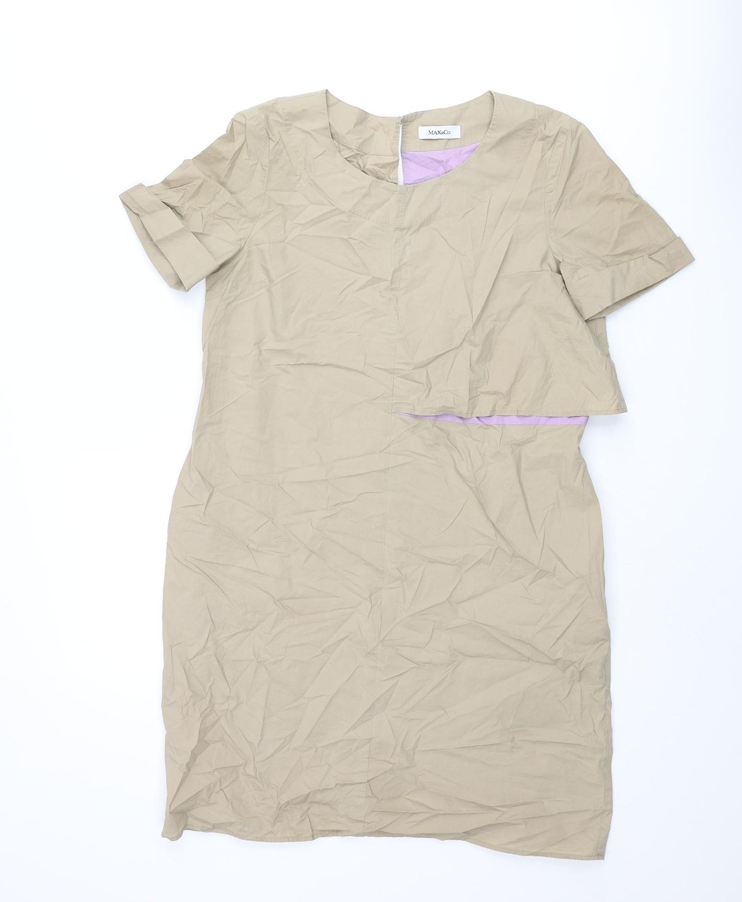 MAX&Co. Womens Beige Cotton Mini Size 10 Round Neck Zip