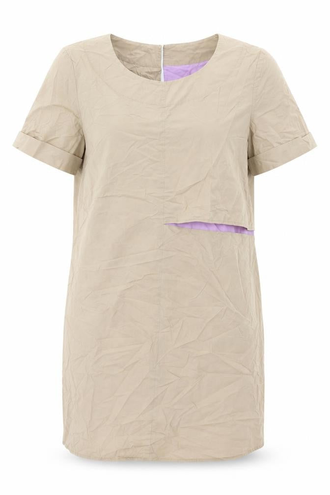 Front view of MAX&Co. women’s beige cotton mini, size UK 10, round neck zip