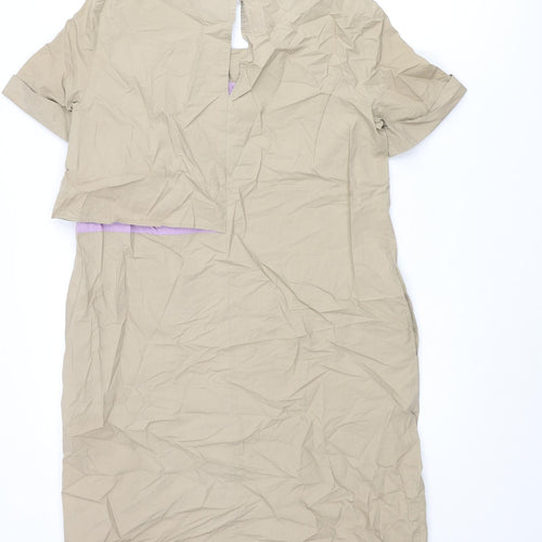 MAX&Co. Womens Beige Cotton Mini Size 10 Round Neck Zip