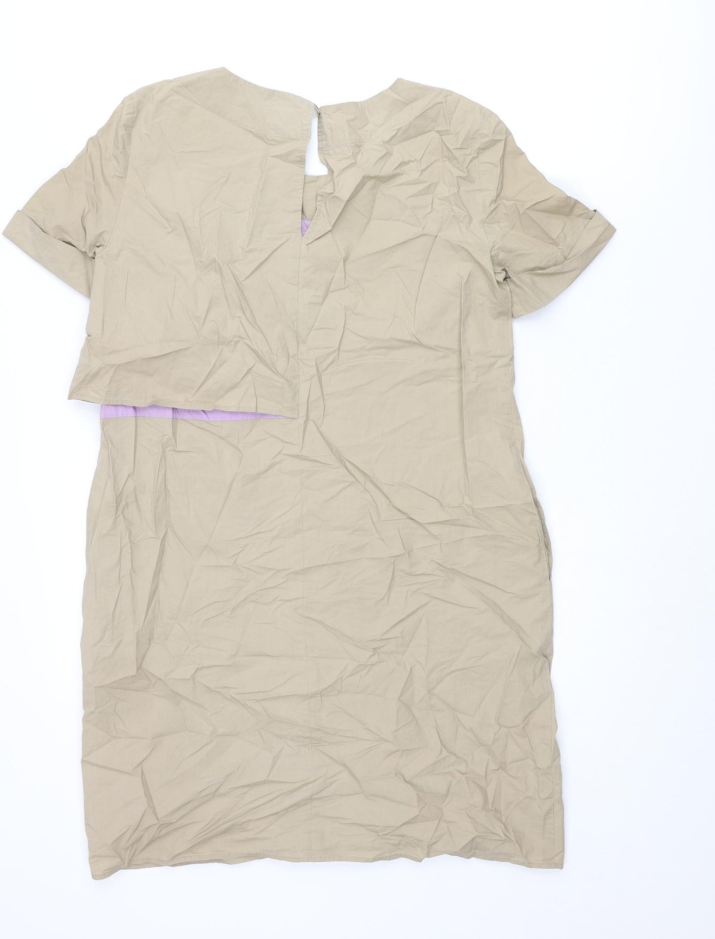 MAX&Co. Womens Beige Cotton Mini Size 10 Round Neck Zip