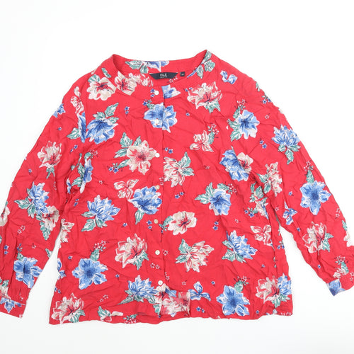 EWM Womens Red Floral Viscose Basic Blouse Size 16 Round Neck