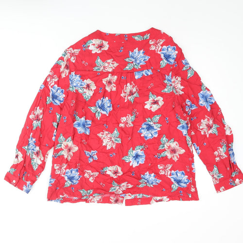 EWM Womens Red Floral Viscose Basic Blouse Size 16 Round Neck