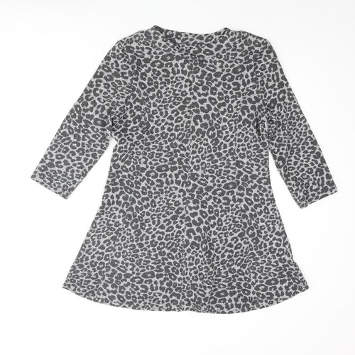 Marks and Womens Grey Round Neck Animal Print Polyester Pullover Jumper Size 12 - Leopard Print