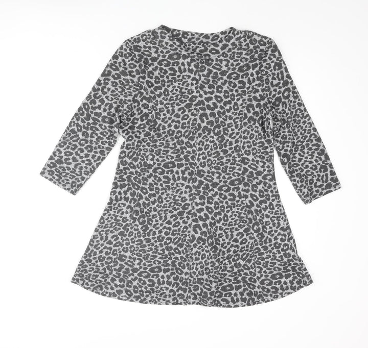 Marks and Womens Grey Round Neck Animal Print Polyester Pullover Jumper Size 12 - Leopard Print