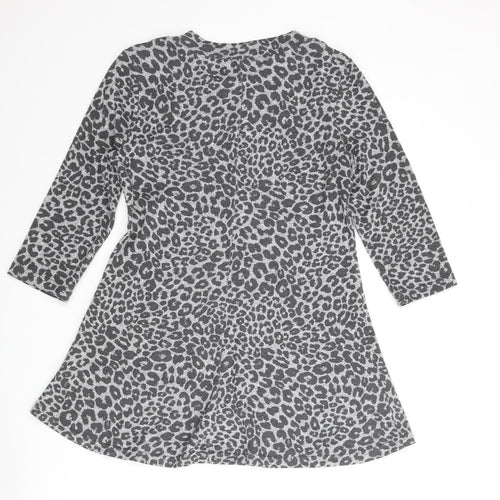 Marks and Womens Grey Round Neck Animal Print Polyester Pullover Jumper Size 12 - Leopard Print