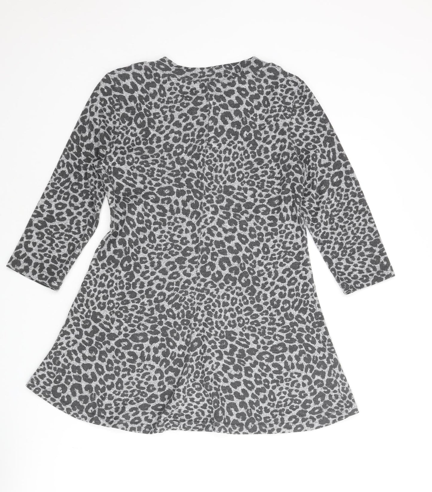 Marks and Womens Grey Round Neck Animal Print Polyester Pullover Jumper Size 12 - Leopard Print