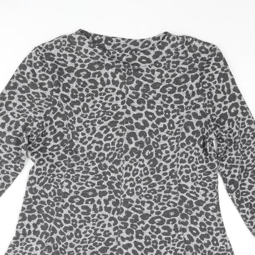 Marks and Womens Grey Round Neck Animal Print Polyester Pullover Jumper Size 12 - Leopard Print