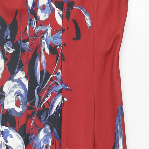 Marks and Spencer Womens Red Floral Polyester Pencil Dress Size 12 V-Neck Zip