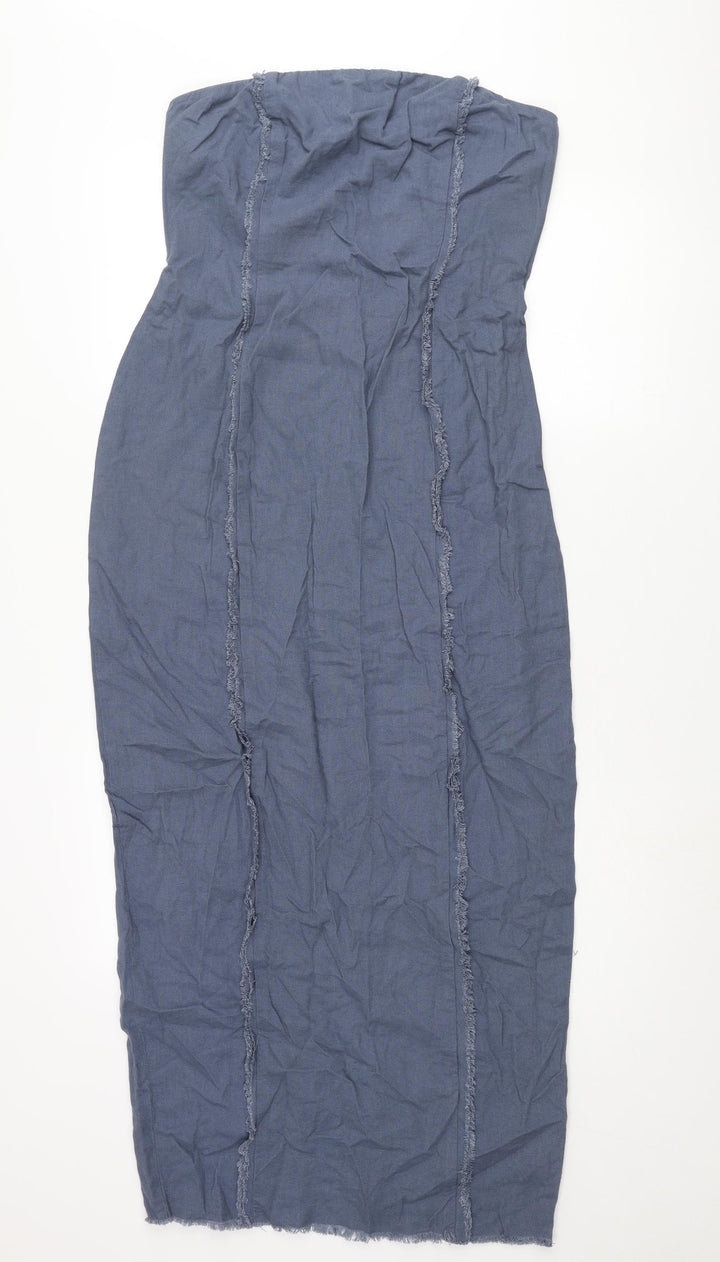 Glassons Womens Blue Linen Pencil Dress Size 12 Square Neck Zip - Raw Seam Detail