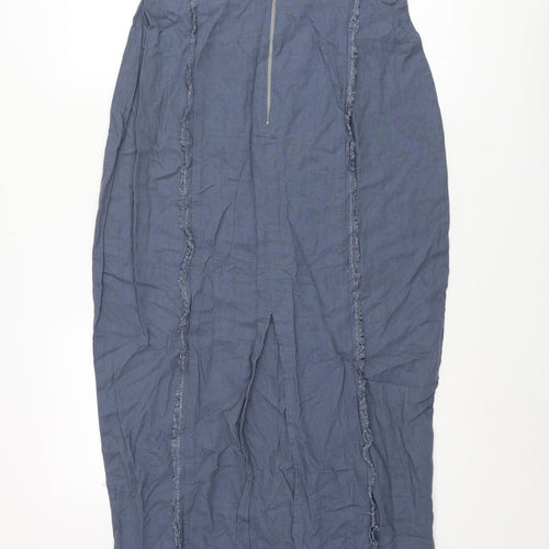 Glassons Womens Blue Linen Pencil Dress Size 12 Square Neck Zip - Raw Seam Detail