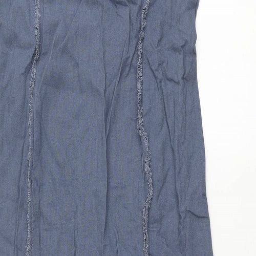 Glassons Womens Blue Linen Pencil Dress Size 12 Square Neck Zip - Raw Seam Detail