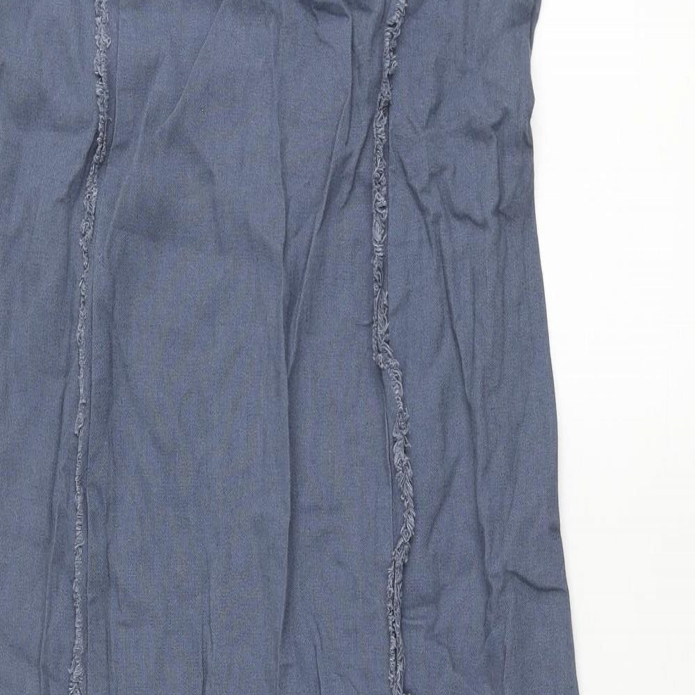 Glassons Womens Blue Linen Pencil Dress Size 12 Square Neck Zip - Raw Seam Detail