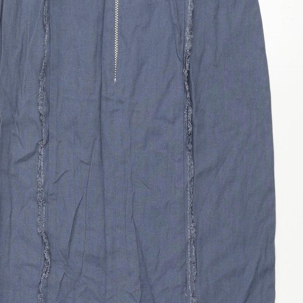 Glassons Womens Blue Linen Pencil Dress Size 12 Square Neck Zip - Raw Seam Detail