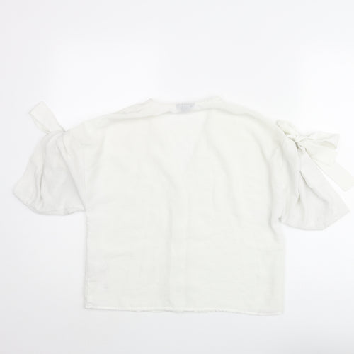 Topshop Womens White Polyester Basic Blouse Size 8 V-Neck - Sleeve Tie
