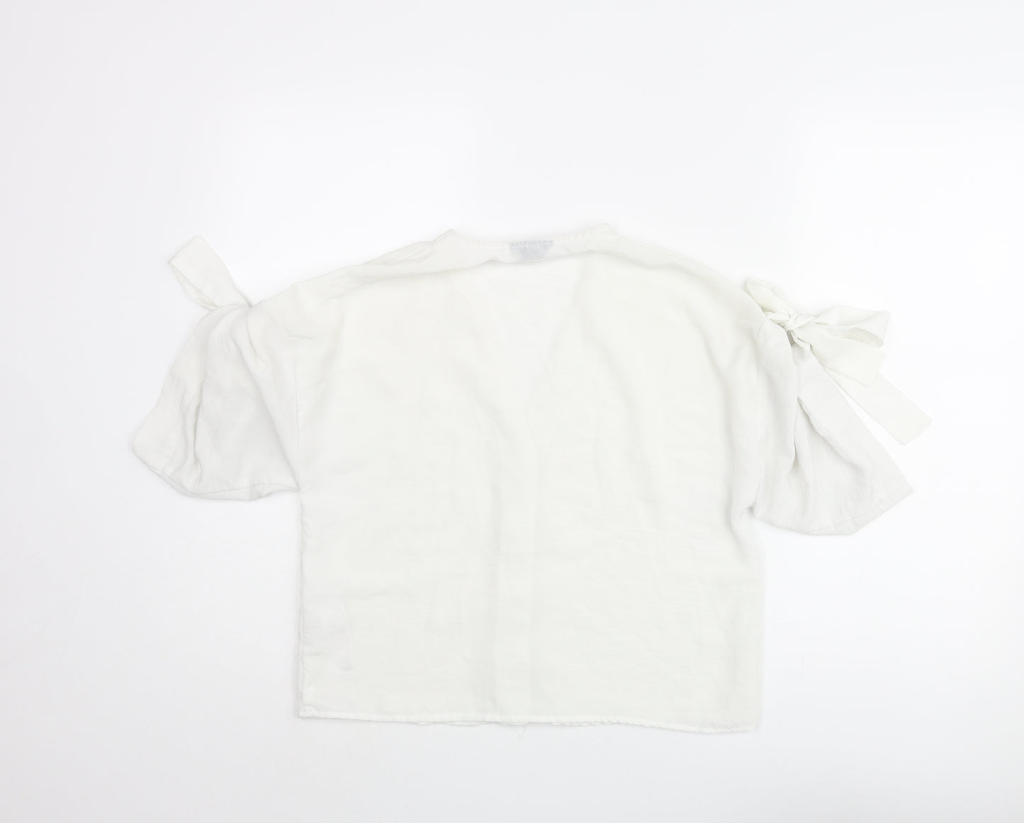 Topshop Womens White Polyester Basic Blouse Size 8 V-Neck - Sleeve Tie