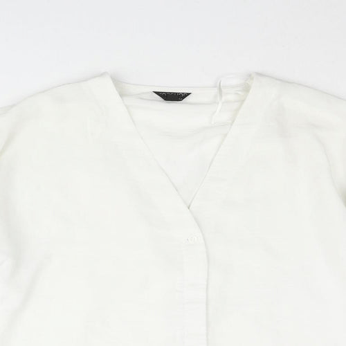 Topshop Womens White Polyester Basic Blouse Size 8 V-Neck - Sleeve Tie
