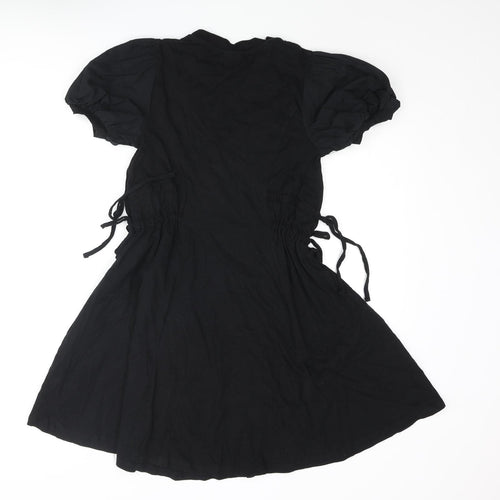 Topshop Womens Black Cotton A-Line Size 8 Round Neck Pullover - Drawstring Detail