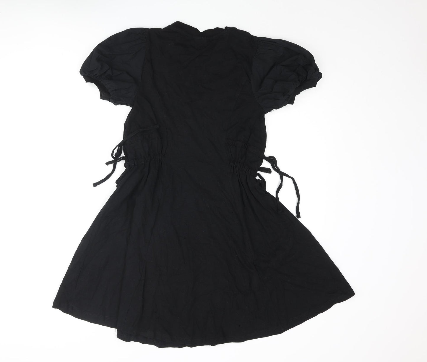 Topshop Womens Black Cotton A-Line Size 8 Round Neck Pullover - Drawstring Detail