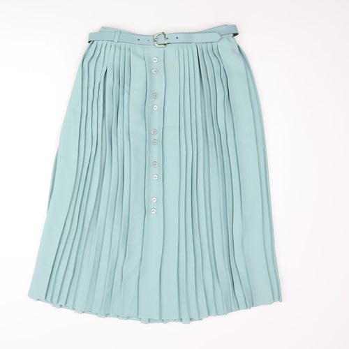 Bonmarché Womens Blue Polyester Pleated Skirt Size 14 - Belted Button Detail
