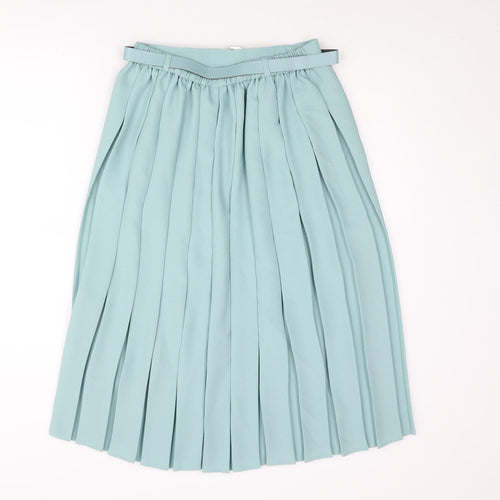 Bonmarché Womens Blue Polyester Pleated Skirt Size 14 - Belted Button Detail