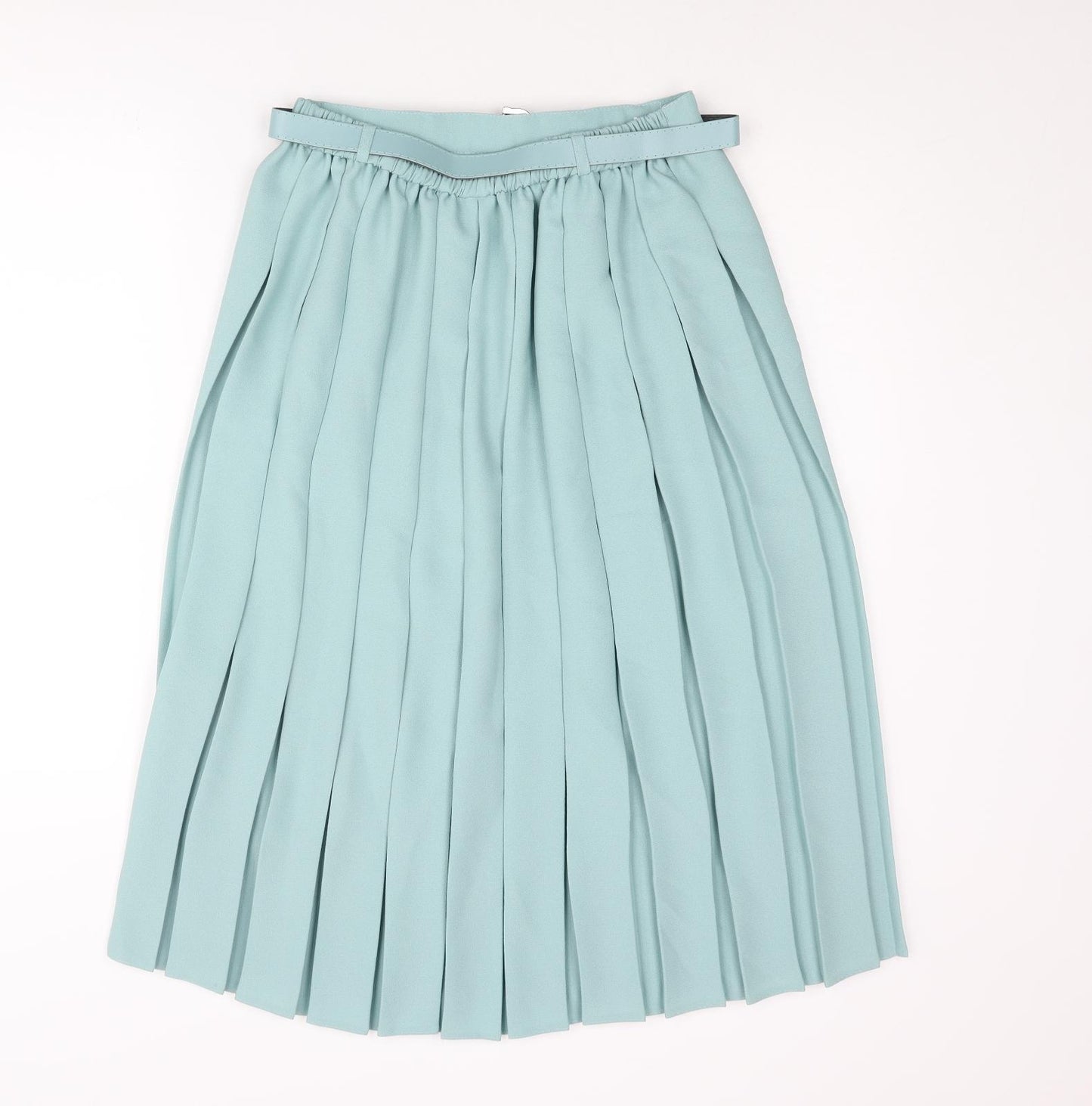 Bonmarché Womens Blue Polyester Pleated Skirt Size 14 - Belted Button Detail