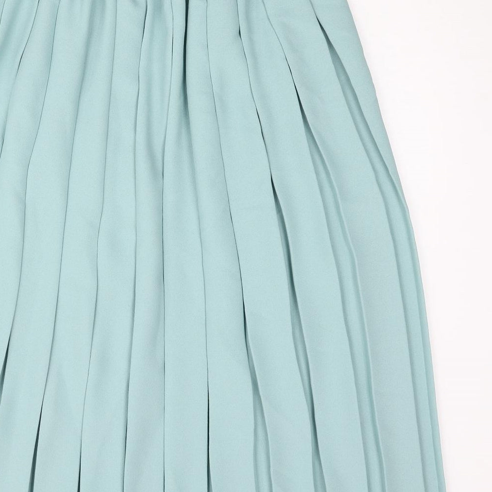 Bonmarché Womens Blue Polyester Pleated Skirt Size 14 - Belted Button Detail