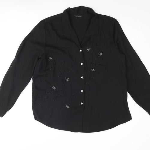 St Bernard Womens Black Polyester Basic Blouse Size 16 Collared - Floral Embroidery Beading
