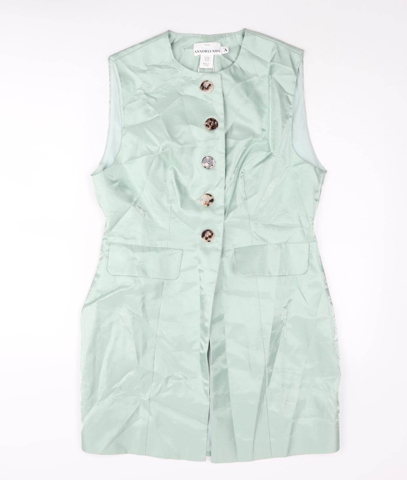 Annorlunda Womens Green Gilet Jacket Size 14 Button