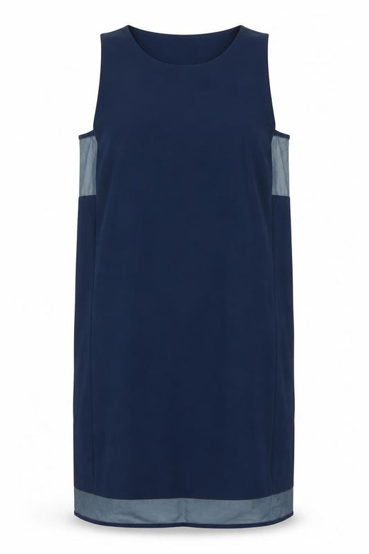 Front view of & Other Stories women’s blue polyester shift, size UK 10, round neck pullover