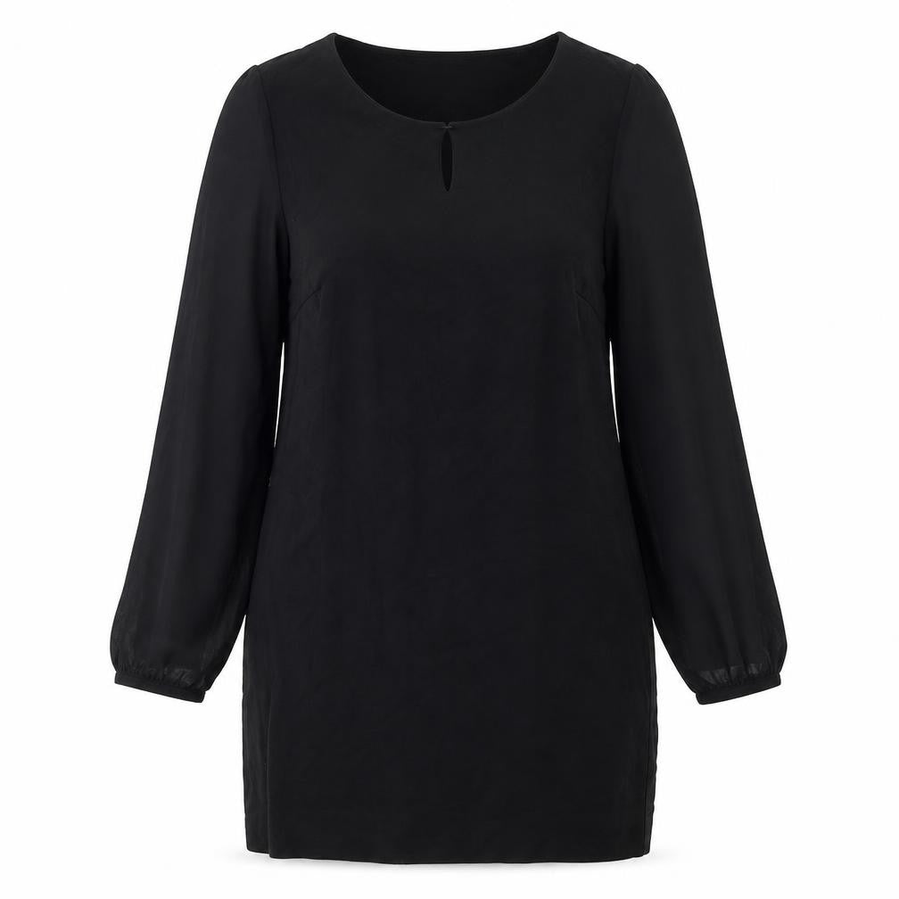 Marks and Spencer Womens Black Polyester Shift Size 12 Round Neck Button - Keyhole Neck Semi Sheer Sleeve