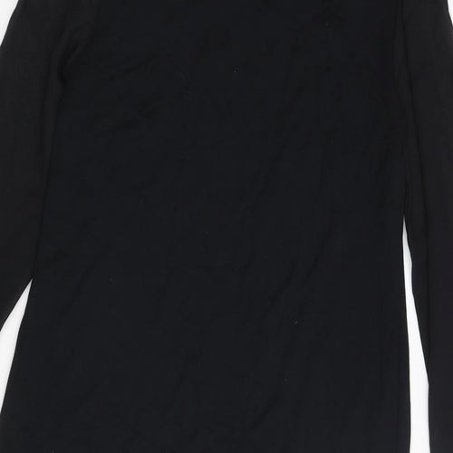 Marks and Spencer Womens Black Polyester Shift Size 12 Round Neck Button - Keyhole Neck Semi Sheer Sleeve