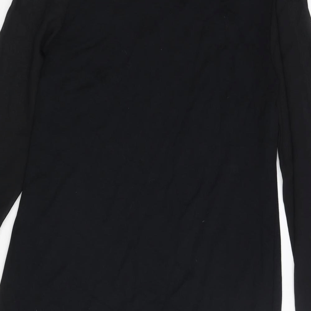 Marks and Spencer Womens Black Polyester Shift Size 12 Round Neck Button - Keyhole Neck Semi Sheer Sleeve